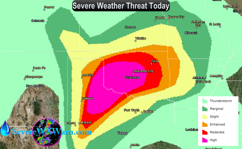 High Risk of Severe Weather NW Texas & Panhandle into Oklahoma